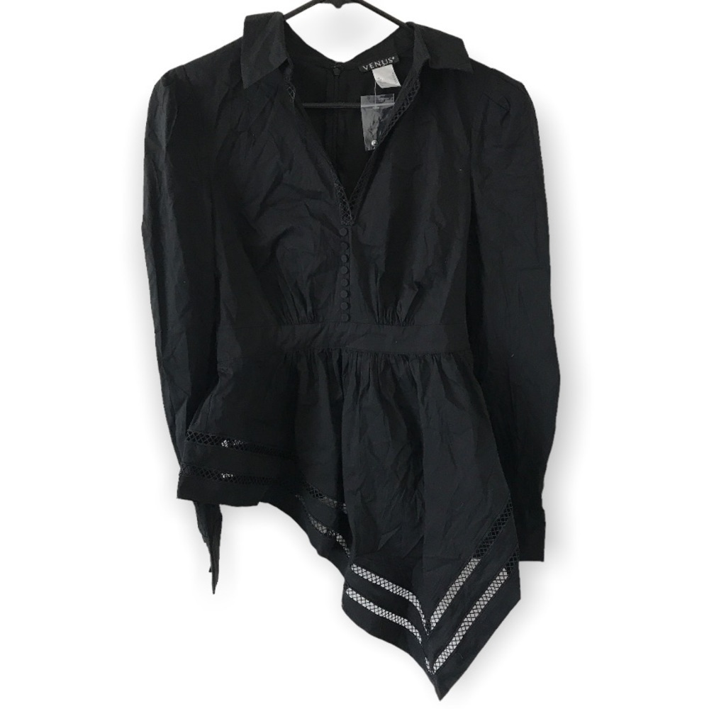 3/$15 Venus black long sleeve asymmetrical top